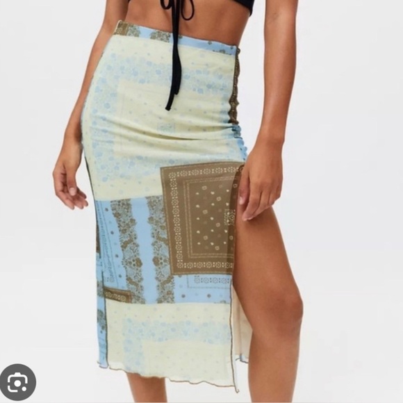 Urban Outfitters Frankie Mesh Midi Skirt Retro Patchwork Cottage Core SZ Large - Picture 1 of 9